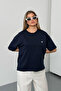 Women's Crew Neck Heart Cherry Accessory 100% Cotton T-Shirt Navy Blue - 26Y 26521 - 4