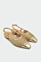 Megan Knitted Detail Women's Gold Flat Ballet Flats - 3