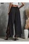 Women's Black High Waist Belted Lace Detailed Scuba Fabric Pants - 3