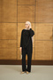 Women's Regular Crew Neck Back Cutout Detail Set Black - 6