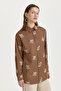 قميص مطرز بياقة من القطن بلون بني فاتح - 2