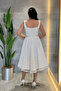 Lace Sequin Fabric Midi Dress with Underwire Detail - White - 5