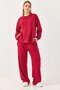 Women's Crew Neck Striped Oversized Tracksuit Set Red - 3