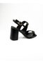 610 Black Buckled Striped Heeled Evening Dress Women's Shoes - 4