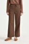 Elastic Waist Canvas Wide-Leg Basic Cotton Trousers Brown - 2