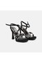 Women's Black Stoned Metal Buckle Heeled Evening Dress Sandals