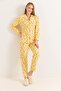 Yellow Women's Polo Neck Cotton Piece Lemon Patterned Pajama Set - 2