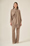 Women's Collar Stone Detailed Jacquard Double Suit Beige 31330