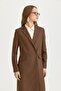 Double-Breasted Closed Long Blazer Poly. Viscose Basic Jacket Brown - 2