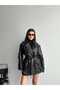 Medium Length Leather Trench Coat with Shoulder and Sleeve Epaulettes - 6