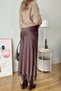 Women's Brown Guipure Lace Satin Skirt with Elastic Waist - 2