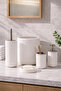 5 Piece Round Bathroom Set - Trash Can, Soap Dispenser, Toothbrush Holder and Silicone Wc Brush White Taupe