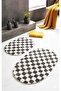 Chess Dama Patterned 2-Pack Oval Bohemian Bath Mat Latex Non-Slip Machine-Made Washable 60X100 60X50 cm - 3