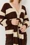 Women's With Scarf Striped Knitwear Cardigan Brown - 5