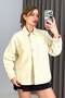 Women's Double Pocketed Oval Cut Denim Shirt Jacket Beige