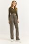 Women's Elastic Waist Striped Tensel Smoked Trousers Khaki - 2
