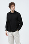 Men's Long Sleeve Button down Textured Shirt Black - 26Y 30000 - 4