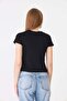 Women's Ceylan Printed Crew Neck Fitted Basic Tshirt Black - 2