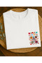 Çini Patterned Çiçek Printed Cotton Round Neck Black/White T-Shirt - 2