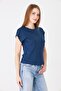 Women's Stone Detail Low Sleeve Comfortable Fit Basic Tshirt Indigo - 6