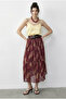 Women's Plum Shawl Patterned Elastic Waist Lined Belted Long Tulle Skirt 4189 60283994
