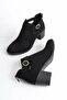 Women's Black Suede Zippered Heeled Perforated Summer Boots - 3