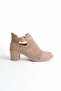 Women's Beige Suede Zip-Up Heeled Perforated Summer Boots - 2