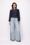 4828 Women's Striped Ruffle Detail Hakim Collar Shirt Navy Blue - 2