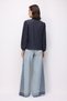 4828 Women's Striped Ruffle Detail Hakim Collar Shirt Navy Blue - 7