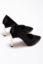 Vera Women's Black Satin Gold Heel Pointed Toe Stiletto Heel U Stiletto - 2