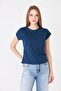 Women's Stone Detail Low Sleeve Comfortable Fit Basic Tshirt Indigo - 3