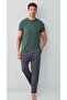Arnetta, Men'S, Green/Red Striped , Short Sleeve, Crew Neck, Tube Leg, Pocketed , Basic Pajama Set