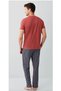 Arnetta Men'S, Green/Red Striped , Short Sleeve, Crew Neck, Tube Leg, Pocketed , Pajama Set