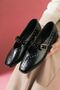 Castana Black Skin Metal Mini Trocley Gold Buckled Single Band Ballet Flats - 4