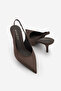 Women's Stiletto Pointed Toe Open Back Strap Short Classic Heeled Shoes Dorve Brown Satin - 2