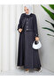 Contrast Stitching Li Denim Denim Jacket & Jile Hijab Set Rc6034 - 3