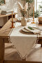 Buldan İşi P Cotton U R Table Runner - P Tasseled Bohem m Tablecloth - 50X140 cm Ecru - 3