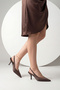 Women's Stiletto Pointed Toe Open Back Strap Short Classic Heeled Shoes Dorve Brown Satin - 3