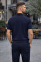 Men's Comfort Fit Patterned Navy Blue Polo Neck T-Shirt - 5