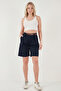 Cotton Pcs Loose Fit Pleated Belt Pcs Bermuda Shorts Shorts 668Yp5439 - 3