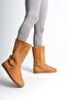 Tan Suede Women's Flat Boots with Fur Inside