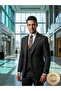 Riviera |   Carbon Black Textured Gofre Striped Vest Set Suit - 7
