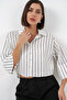 Women's Striped Oversized Short Shirt 20326 - White - 3