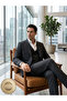 Riviera |   Carbon Black Textured Gofre Striped Vest Set Suit - 6
