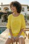 Yellow Round Neck Low Sleeve Skirt and Sleeve End Mesh Detailed Floral Appliqué Casual Woven Blouse 65 60 - 2