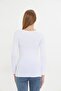 Women's Boat Neck Basic Long Sleeve Body Stretch Fabric Blouse Viscose Body 160 White - 5
