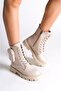Cream Lace-Up Zippered Bag Pack Women's Heeled Boots - 3