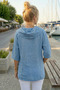 Blue Shawl Collar Short Sleeve Double Pocketed Casual Linen Look Wide Cut Woven Blouse 65 70 - 5