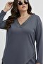 Women's Plus Size Three-Quarter Sleeve Asymmetrical Cut Stone Print Detailed Tracksuit Set 8247-26 - 2
