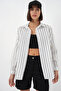 Women's Striped Oversized Shirt 20293 - White - 3